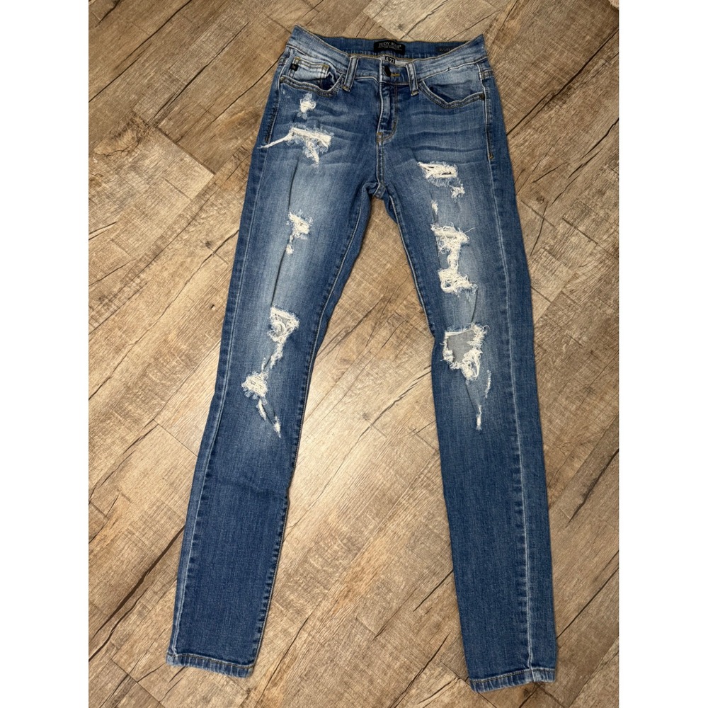 Judy Blue Los Angeles Distressed Skinny Jeans Womens 5 27 Medium Wash Ripped - Picture 7 of 14